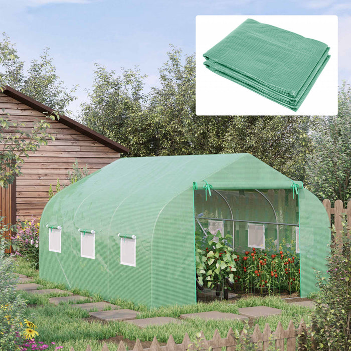 Outsunny Couverture De Remplacement Pour Serre De 11,5' X 9,8' X 6,6' Tunnel De Visite Couverture De Serre En Pe Avec Porte A Fermeture Eclair Et 6 Fenetres Enroulables, Verte