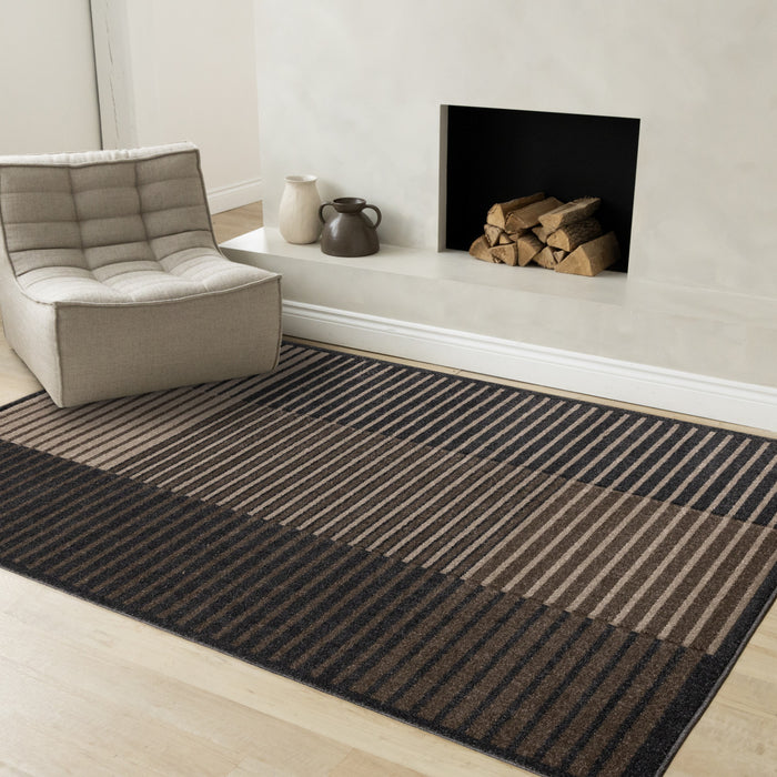 Tapis Maverick beige, brun et noir a rayures, 5'3\" x 7'7\"