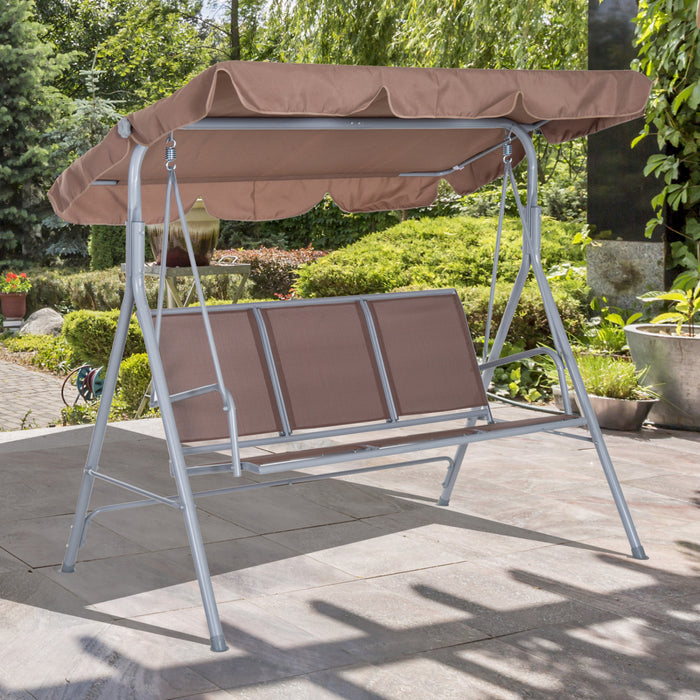 Outsunny Cadre En Forme A 3 Places Exterieur Balancoire Jardin Hamac Porche Planeur Lit Fronde Siege Avec Auvent Couverture Marron