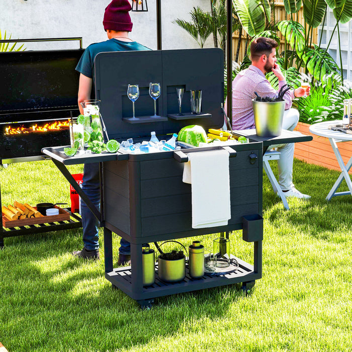 Glaciere de Patio Outsunny 104 Litres a Roulettes avec Etageres, Noir