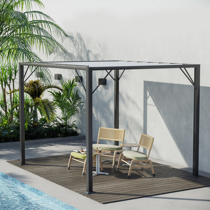 Outsunny Pergola Exterieure A Persiennes 9.5' X 8' En Aluminium Avec Toit En Maille Respirante Reglable, Blanc