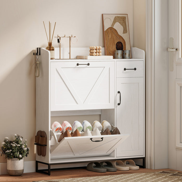 HOMCOM Meuble a Chaussures, Rangement Rustique avec Placard Lateral, Blanc