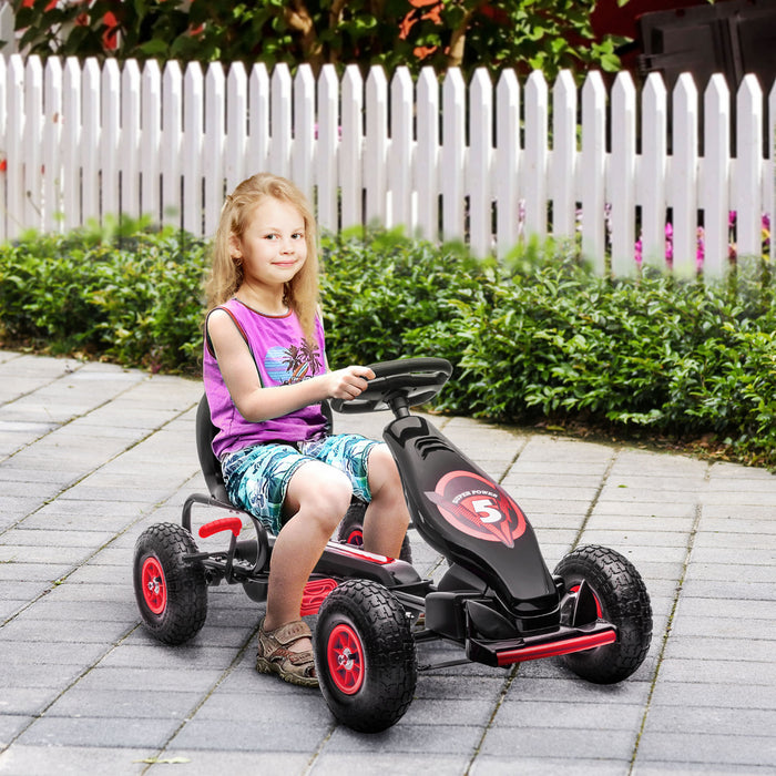 Aosom Go Kart A Pedales Pour Enfants, Jouets A Enfourcher Pour Garcons Et Filles Avec Siege Ergonomique Reglable, Roues En Caoutchouc Absorbant Les Chocs, Frein A Main De Securite, 5 A 12 Ans, Rouge