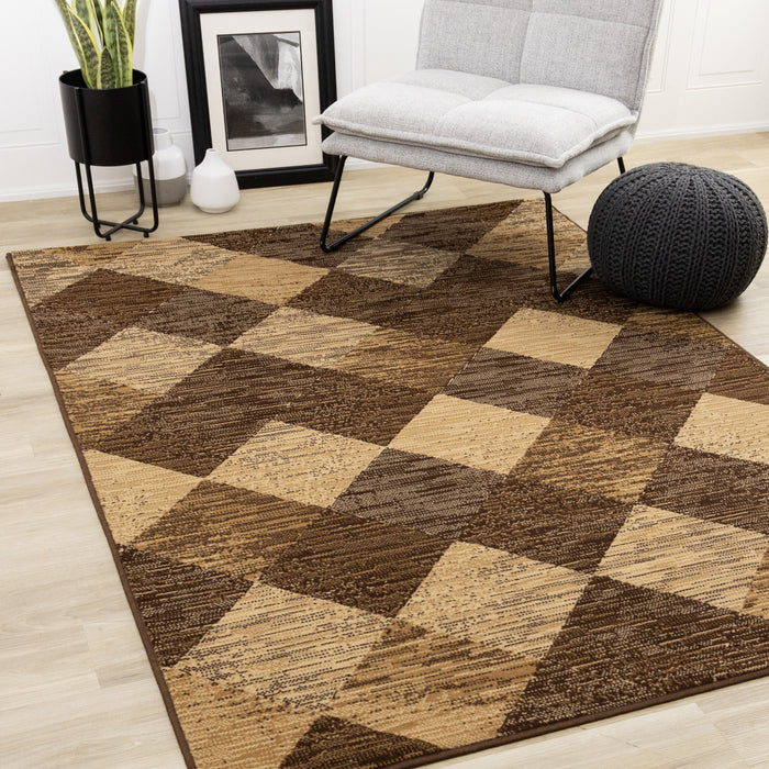 Tapis Florence a motif de losanges vieillis brun beige, 5'3\" x 7'5\"