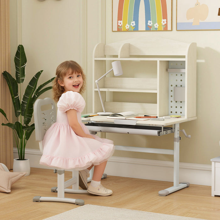Qaba Bureau pour enfants, reglable en hauteur avec plateau inclinable de 0 a 45°, rangements et tiroir, pour usage scolaire a domicile