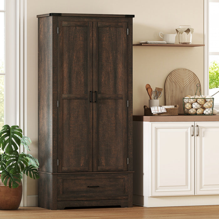 HOMCOM Buffet de Cuisine Haut avec Etageres Reglables, Marron Fonce