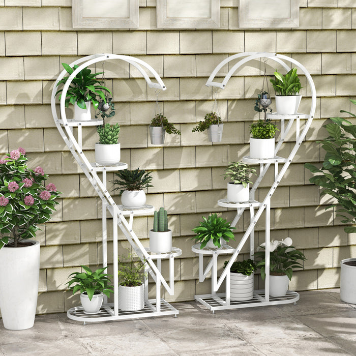 Costway 5 Etagere En Forme De Cœur Avec Crochet Suspendu Pour Plusieurs Plantes Blanc