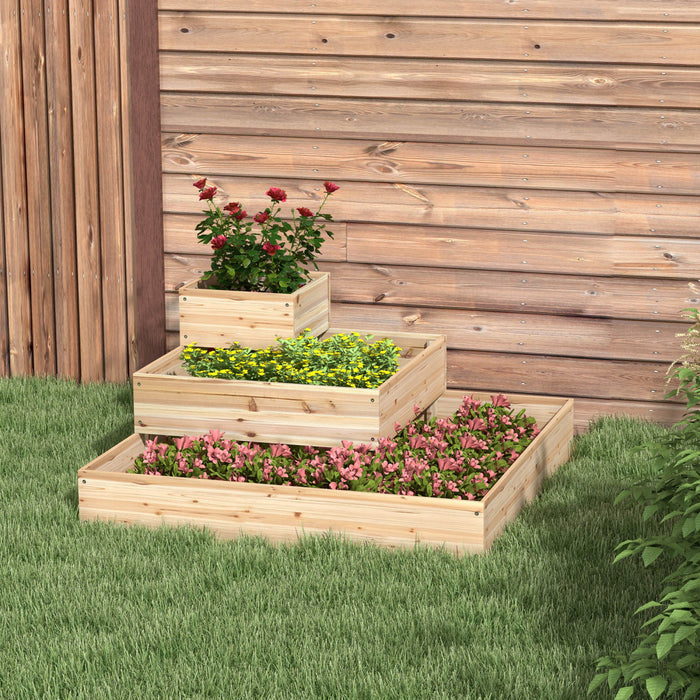 Outsunny Kit De Lit De Jardin Sureleve En Bois A 3 Niveaux Avec Doublure En Tissu, Jardiniere Surelevee, Terrasse Pour Cultiver Des Legumes, Des Fleurs, Des Fruits Et Des Herbes, 43,3\" X 43,3\" X 20,1\"