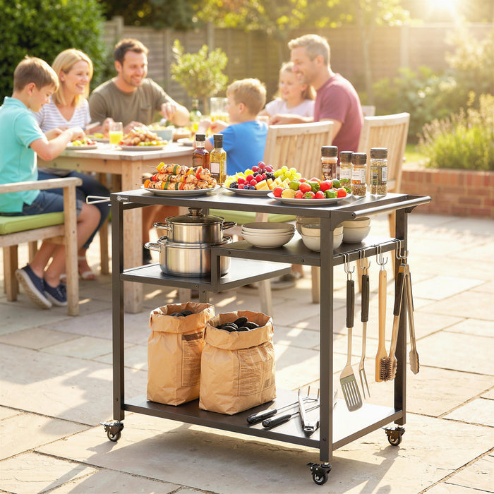 Outsunny Meuble a Barbecue Exterieur, Table pour Four a Pizza a Trois Etageres, Noir