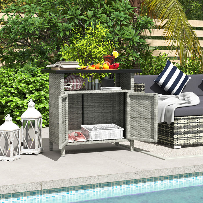 Outsunny Meuble de Rangement en Rotin, Buffet Exterieur, Gris