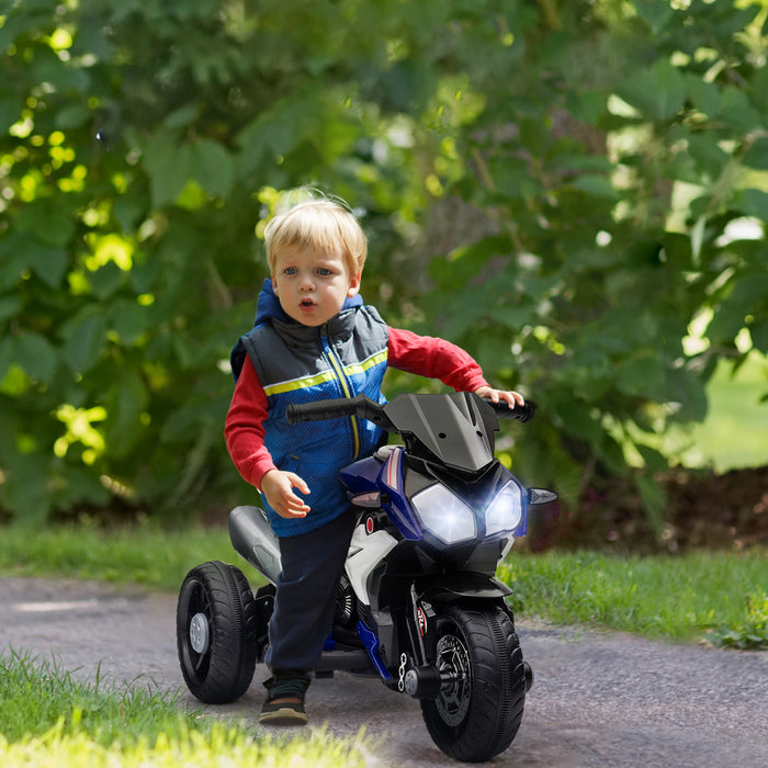 Qaba Moto Pour Enfants 6v Avec Musique, Phares, 3 Roues, Bleu