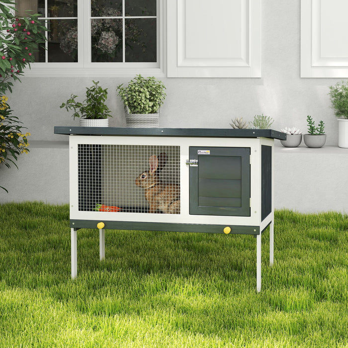 Pawhut Clapier A Lapin En Bois, Cage A Lapin, Maison Pour Cochon D'inde Avec Plateau Coulissant Et Toit En Asphalte Ouvrable Pour Interieur/exterieur, Noir