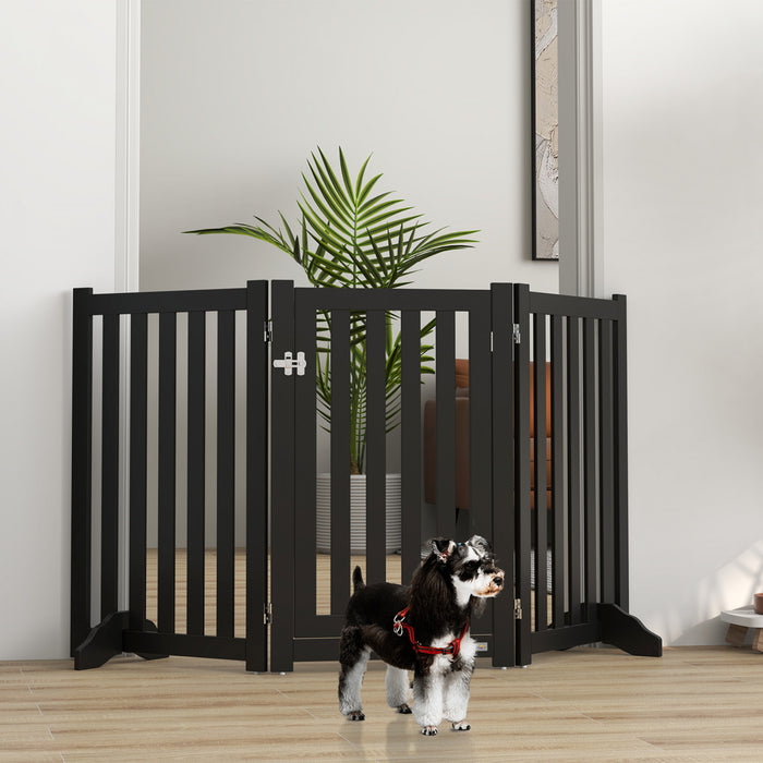 Pawhut Barriere Pliable Pour Chien Avec Porte, Barriere Autoportante A 3 Panneaux Avec Pieds De Soutien, Parc Interieur Pour Chiens De Taille Moyenne Et Inferieure, Noir