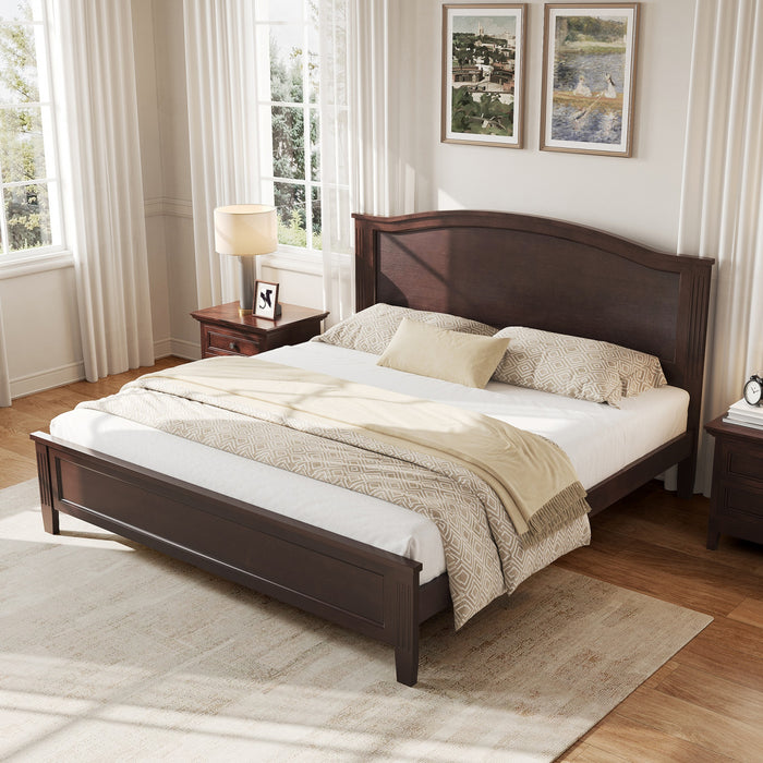 Lit plateforme Benson en bois massif format Queen avec tete de lit elegante, brun