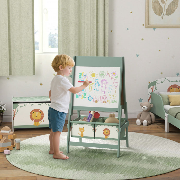 Qaba Chevalet D'art Pour Enfants, Double Face Avec Rouleau De Papier, Vert