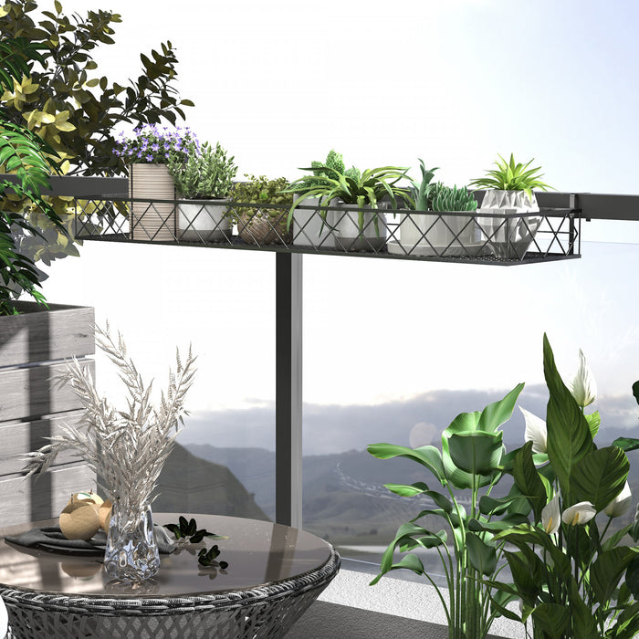 Outsunny 43'' X 12'' Support De Pot De Fleurs Suspendu Avec Crochets, Support De Pot De Plantes En Metal, Etagere De Rampe, Fenetres Decorer Pour L'exterieur Jardin Balcon Cloture Patio
