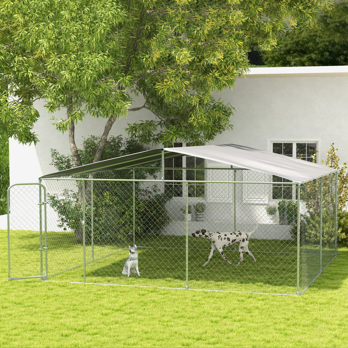 Pawhut Niche D'exterieur Pour Chien Robuste Avec Acier Galvanise, Verrouillage Securise, Parois Laterales En Maille, Housse Impermeable, Pour Jardin Et Terrasse, 15,1' X 15,1' X 7,5'