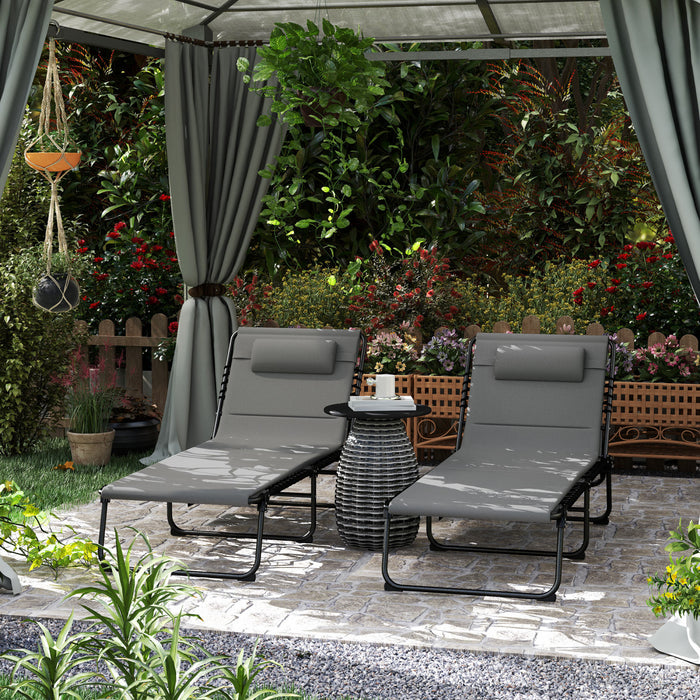 Outsunny Lot De 2 Chaises Longues Pliantes, Fauteuil De Bronzage Gris Clair