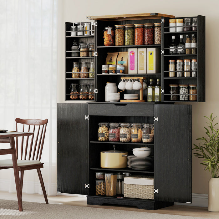 HOMCOM Meuble de rangement de cuisine 72 po, style campagnard, Noir