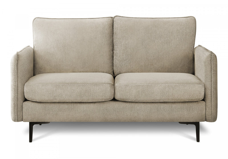 Causeuse Rembourre, 58\" L, Tissu Beige, Pieds En Metal Noir