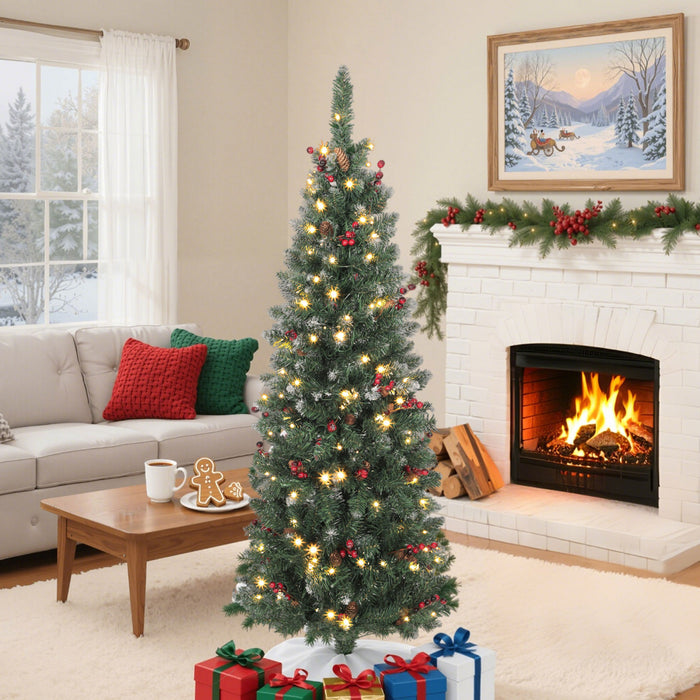 HOMCOM Sapin de Noel Fin Pre-Illumine de 5 p avec Paillettes Argentees