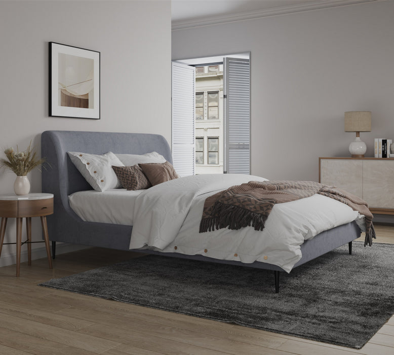 Lit double Heather style milieu du siecle moderne, rembourre en velours gris et noir