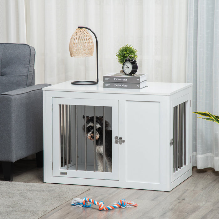 Cage pour Chien avec Deux Portes Verrouillables, pour Chiens de Taille Moyenne, Blanc
