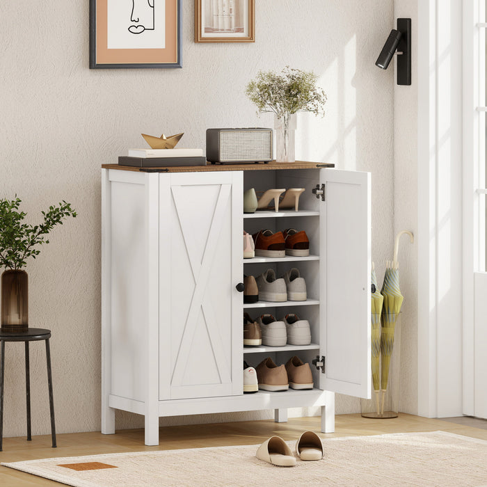 HOMCOM Meuble a Chaussures avec Portes Coulissantes, Rangement de Style Rustique, Blanc