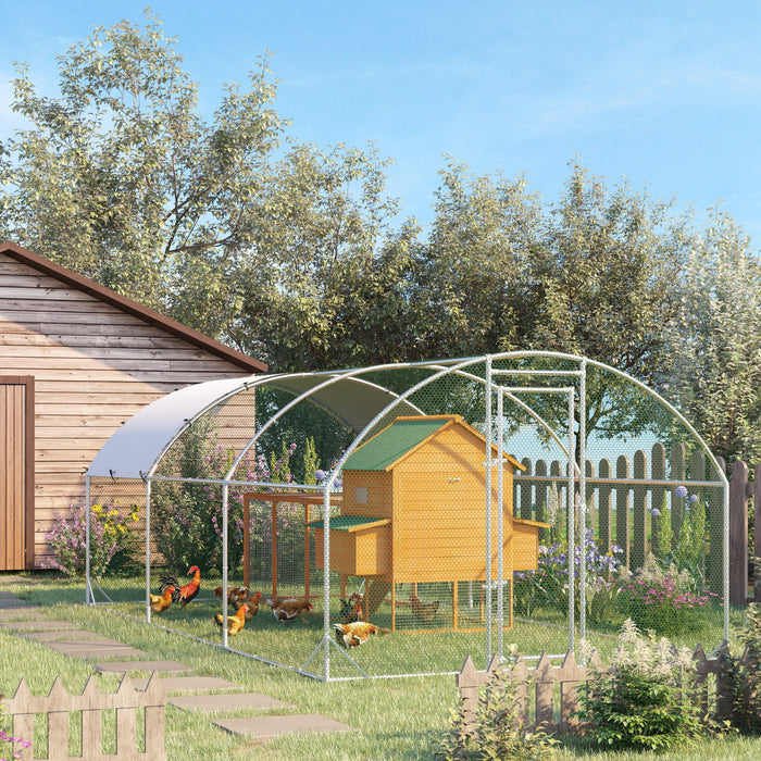 Pawhut Grand Poulailler En Metal Galvanise, Avec Couverture, Pour L'exterieur De La Cour 110.25 \"l X 224.5 \"l X 77.5 \"h
