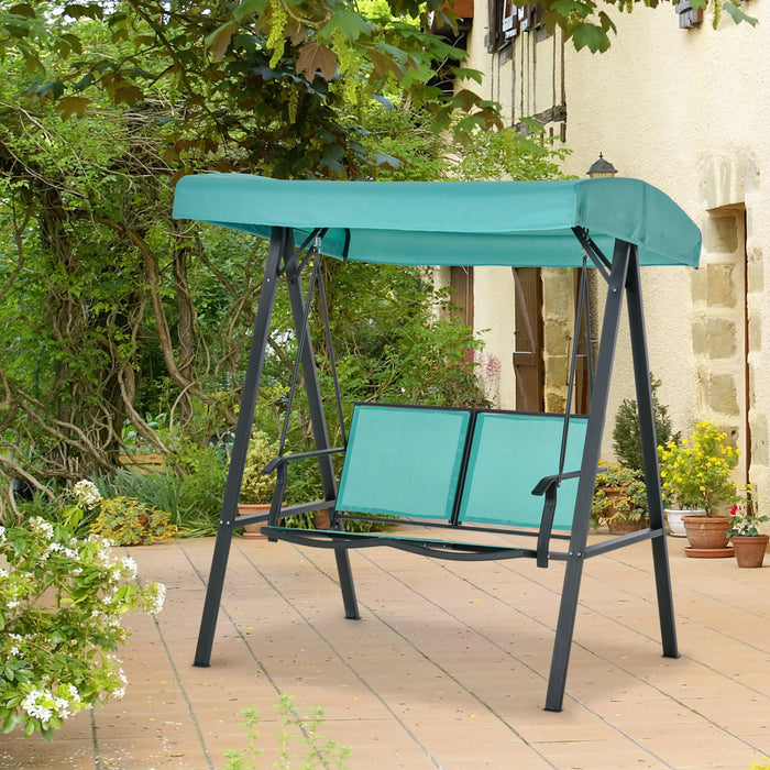 Outsunny Balancelle De Jardin Pour 2 Personnes Avec Abat-jour Reglable, Sieges En Maille Respirante Et Cadre En Acier Pour Jardin, Piscine, Arriere-cour, Bleu