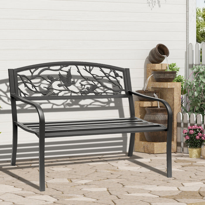 Outsunny Banc De Jardin En Metal De 50 Po Motif D'oiseaux Vintage, Noir
