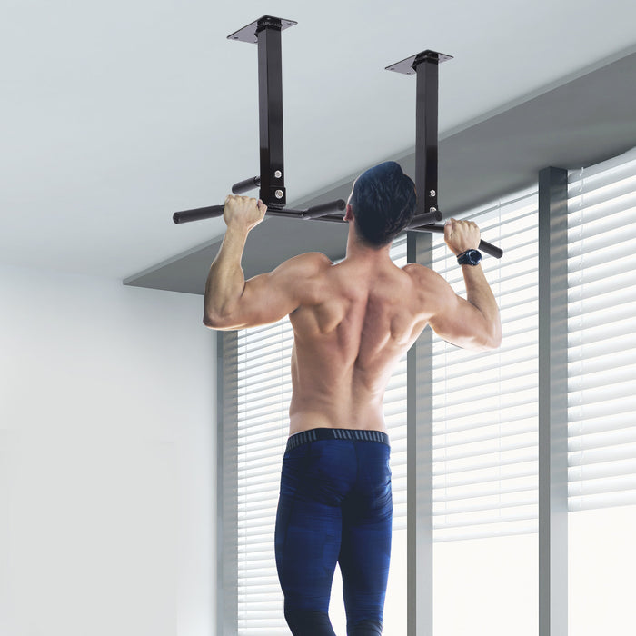 Soozier Barre De Traction Murale Station De Musculation Montee Au Plafond Gym A Domicile Noir