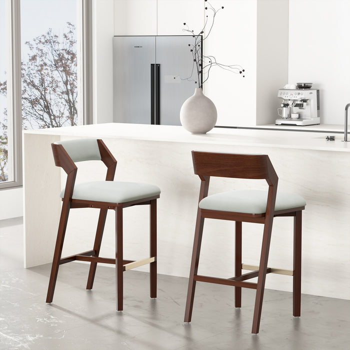 Tabouret de bar moderne Patricia en bois avec revetement blanc glacier - Lot de 2