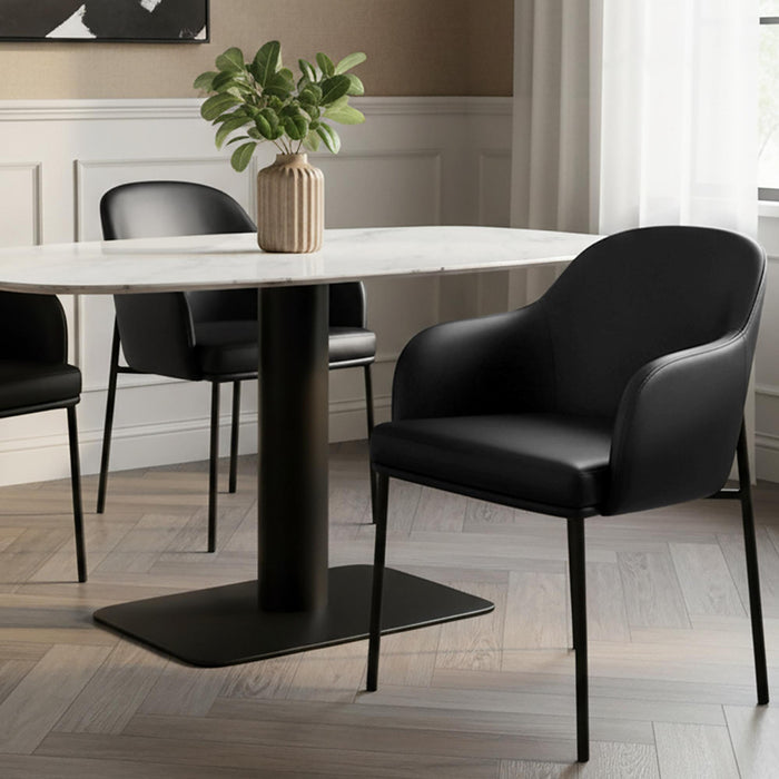 Fauteuil contemporain Loft en cuir vegetalien avec accoudoirs en metal noir - Lot de 2
