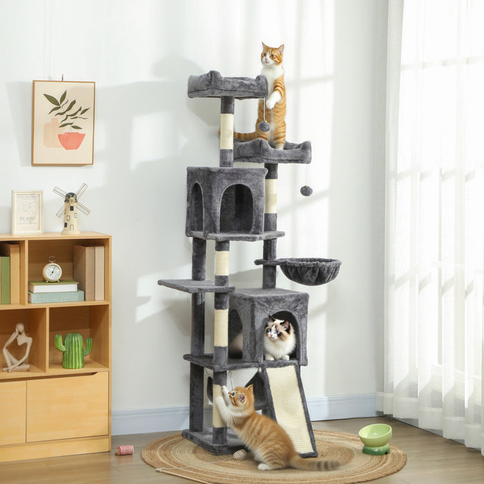 70\" Cat Tree with 2 Condos and Scratchers, Dark Grey
