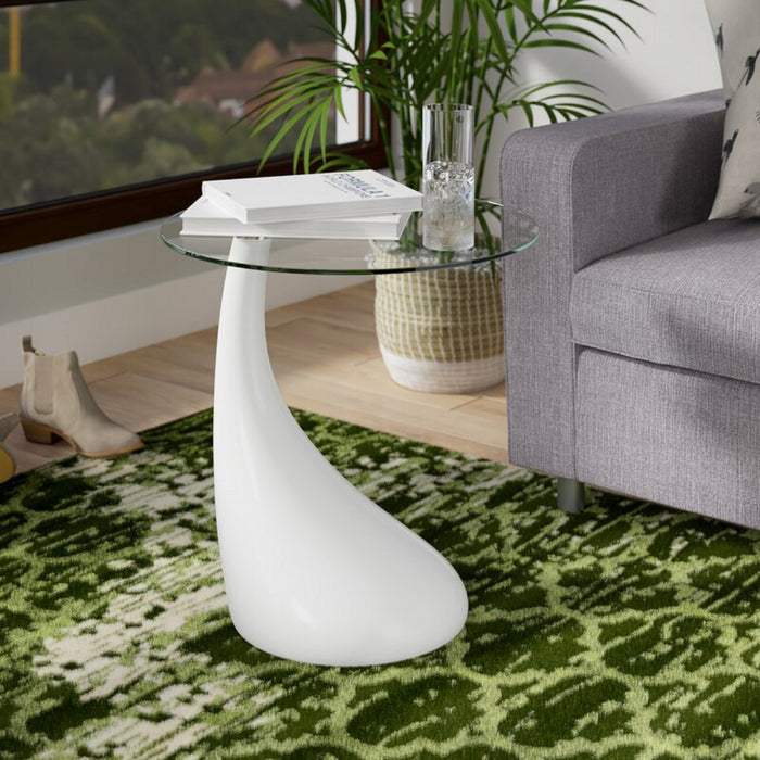 Table d’appoint moderne Lava avec plateau en verre, blanc