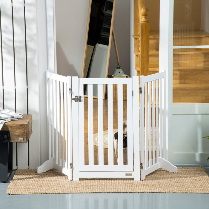 Pawhut Barriere Pliable Pour Chien Avec Porte, Barriere Autoportante A 3 Panneaux Avec Pieds De Soutien, Parc Interieur Pour Chiens De Taille Moyenne Et Inferieure, Blanc