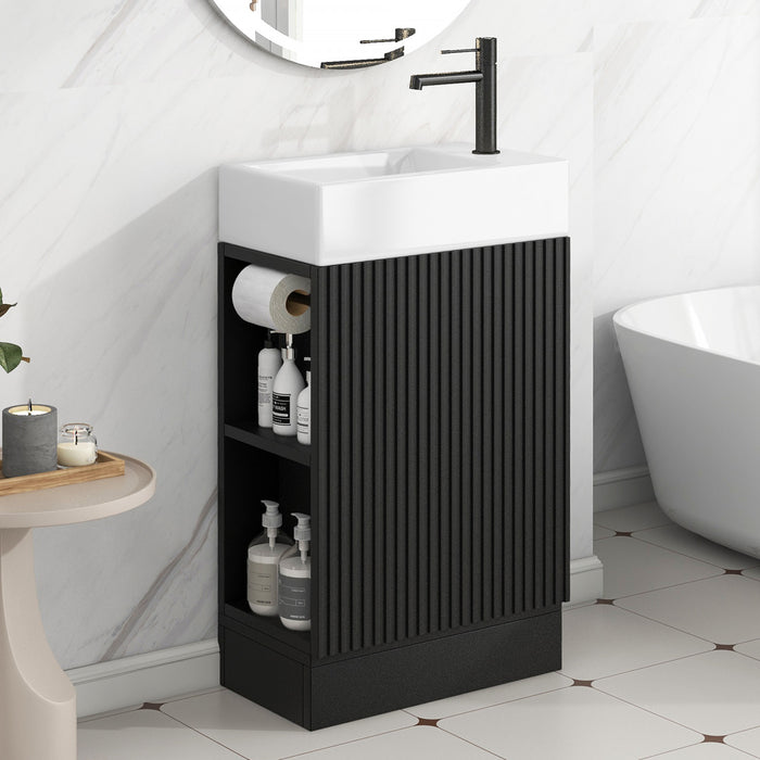 Ethan Meuble-lavabo de 18,6\" avec vasque et etagere reglable, Noir