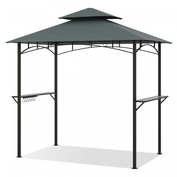 Costway 8’ X 5’ Grill Gazebo Avec 2 Etageres 7 Crochets Cadre En Metal Soft Top Gris
