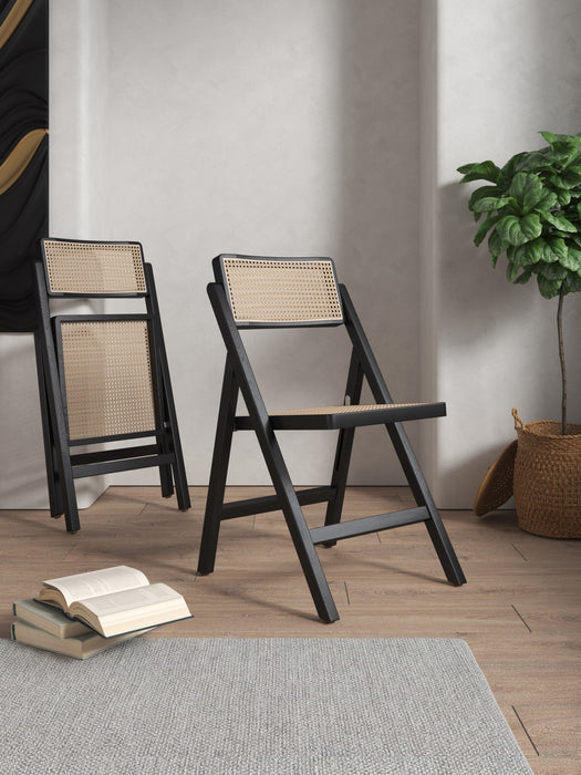 Chaise pliante en bois style industriel Pullman, noir et naturel - Lot de 4