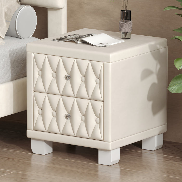 Sophia Table de Nuit Elegante en Velours avec Tiroirs et Design Capitonne, Beige