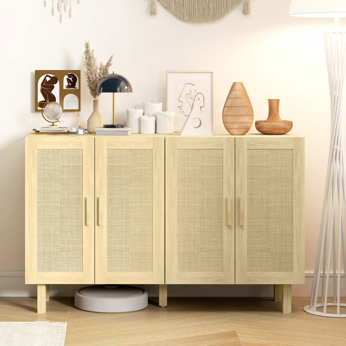 HOMCOM Buffet Boho avec 4 portes en rotin, naturel