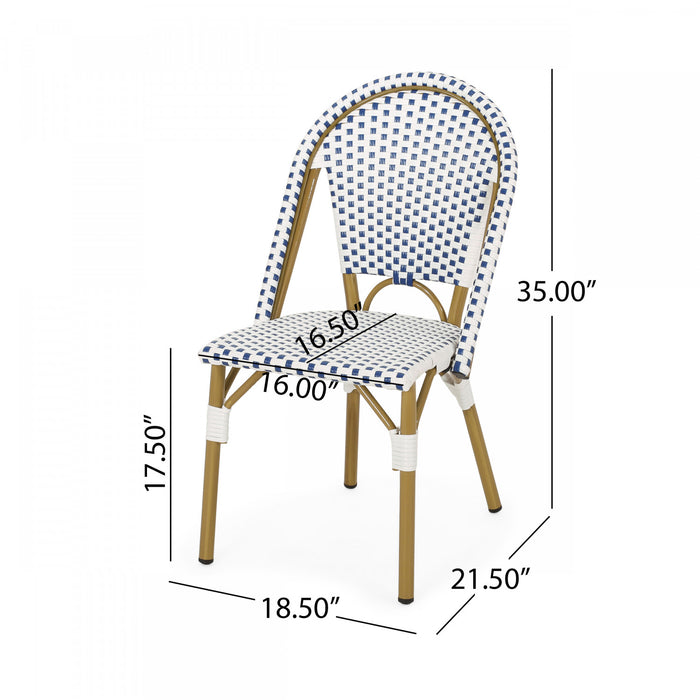 Chaises de bistrot francaises Julien en rotin synthetique et aluminium, lot de 2 - bleu et blanc