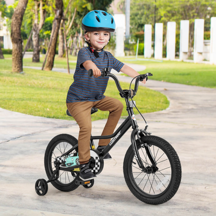 Costway 16\" Velo D'entrainement Pour Enfants Avec Roues D'entrainement Amovibles Pneumatiques Noir
