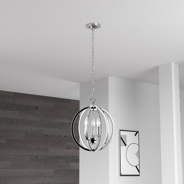 Lustre Karland de Dainolite avec bande cloutée de cristaux, fini chromé poli et 3 ampoules