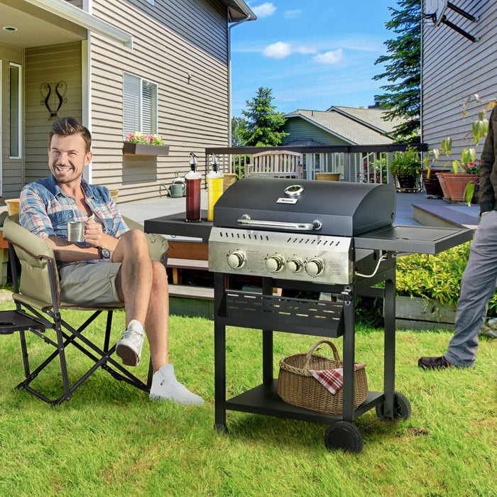 Outsunny Barbecue au gaz propane, chariot de barbecue de 38 000 BTU, noir
