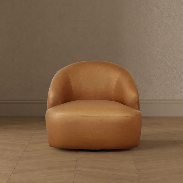 Fauteuil d’appoint pivotant moderne contemporain Lukas en tissu camel