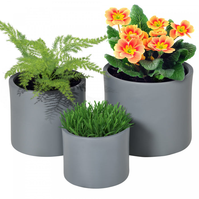 Outsunny Lot de 3 Pots de Fleurs, Pots de Fleurs avec Trous de Drainage