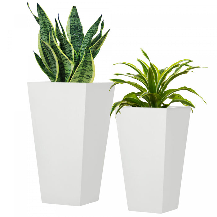 Outsunny Lot de 2 pots de fleurs d'exterieur avec trous de drainage, Blanc