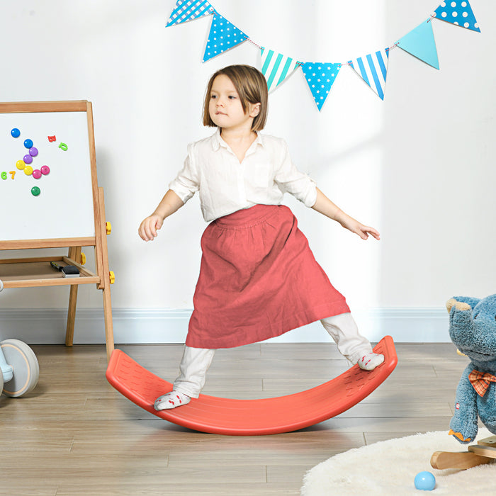 Qaba Planche D'equilibre 32,3\" Pour Enfants, Planche A Bascule Courbee, Apprentissage Prescolaire Termine, Jouet Montessori Waldorf, Pour 3 A 6 Ans, Rouge